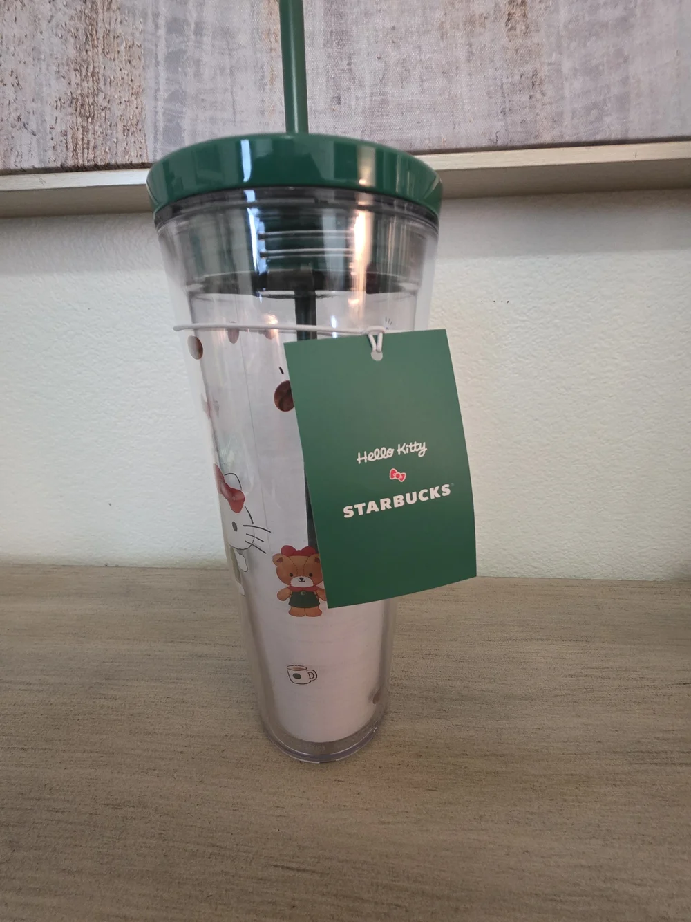 Green Hello Kitty Double Wall Tumbler with Straw NWT